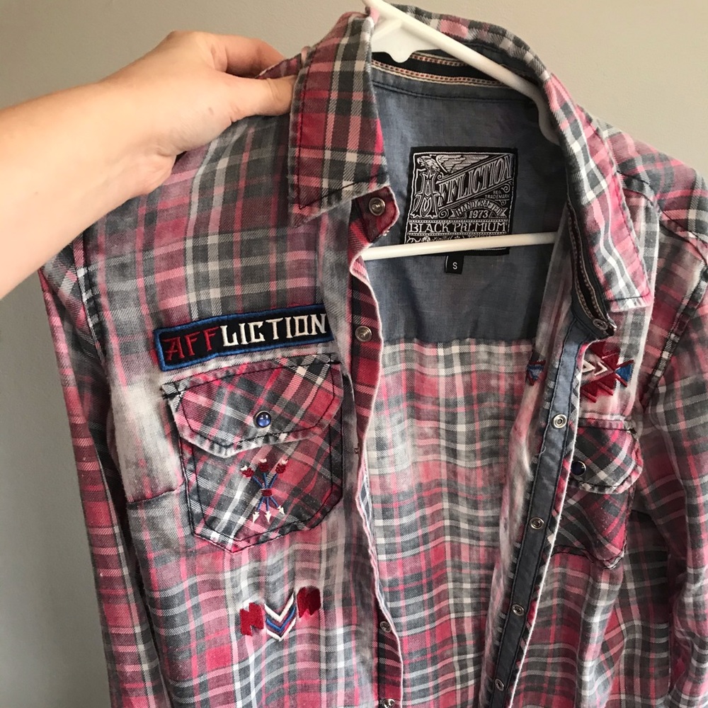 Affliction distressed button up
